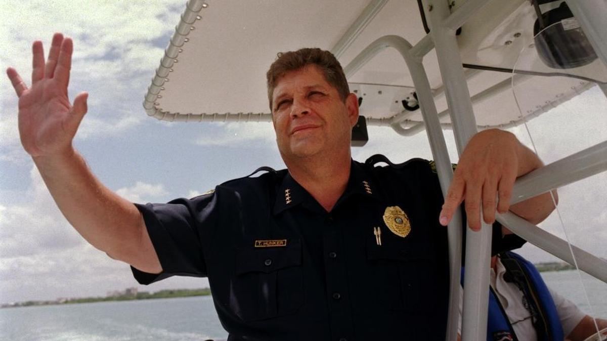 
FILE--Tom Hunker, Bal Harbour chief of police, patrolled the Bal Harbour area on the department’s 25-foot police boat.
