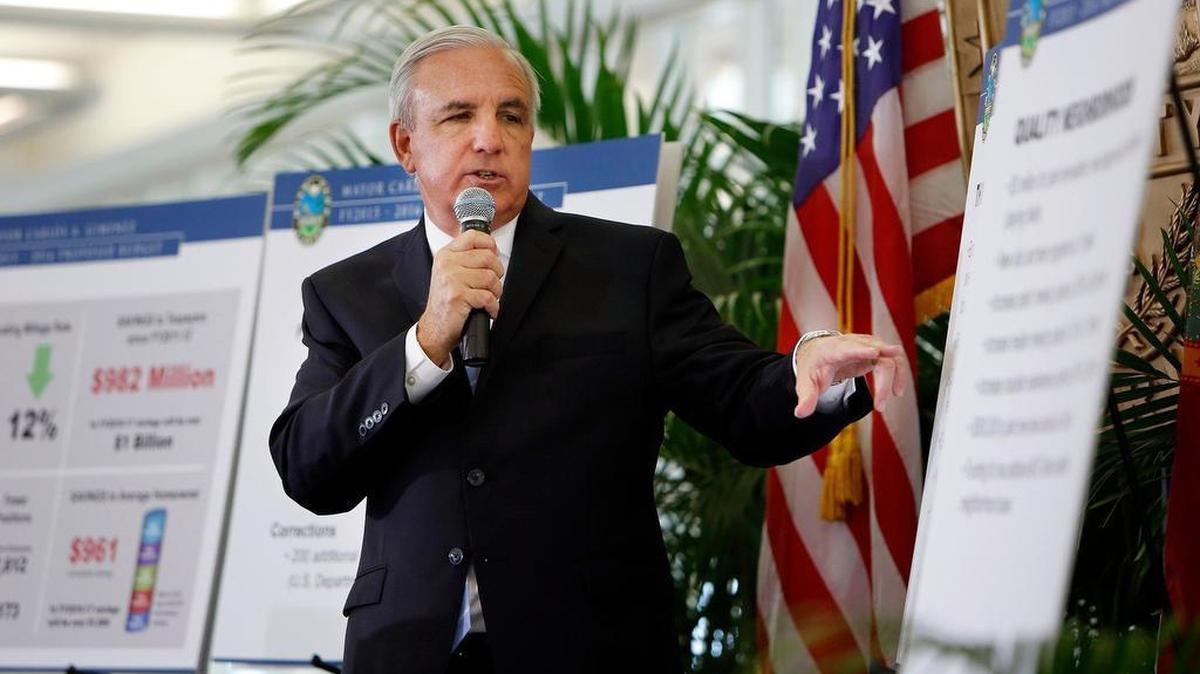Mayor Carlos Gimenez, photographed at a budget presentation in July 2015, could get a significant raise after asking county commissioners to decide how much he should make.