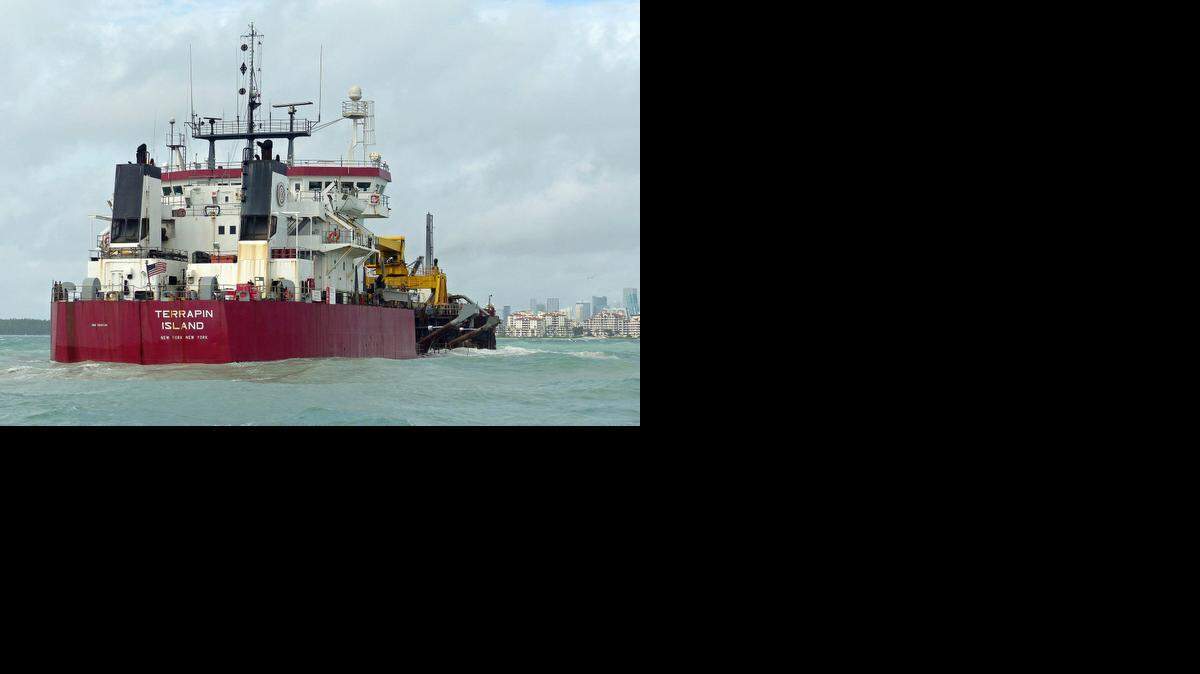
The dredger Terrapin Island hovers at the entrance of Government Cut vacuuming the ocean floor to deepen the channel leading to PortMiami in November.
