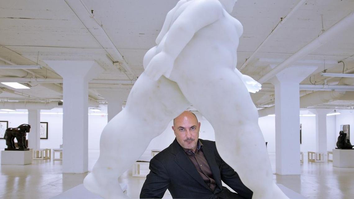 Gary Nader, whose improbable bid to build a Latin American art museum topped by condo towers on Miami-Dade College property in downtown Miami, is photographed inside his Wynwood gallery.