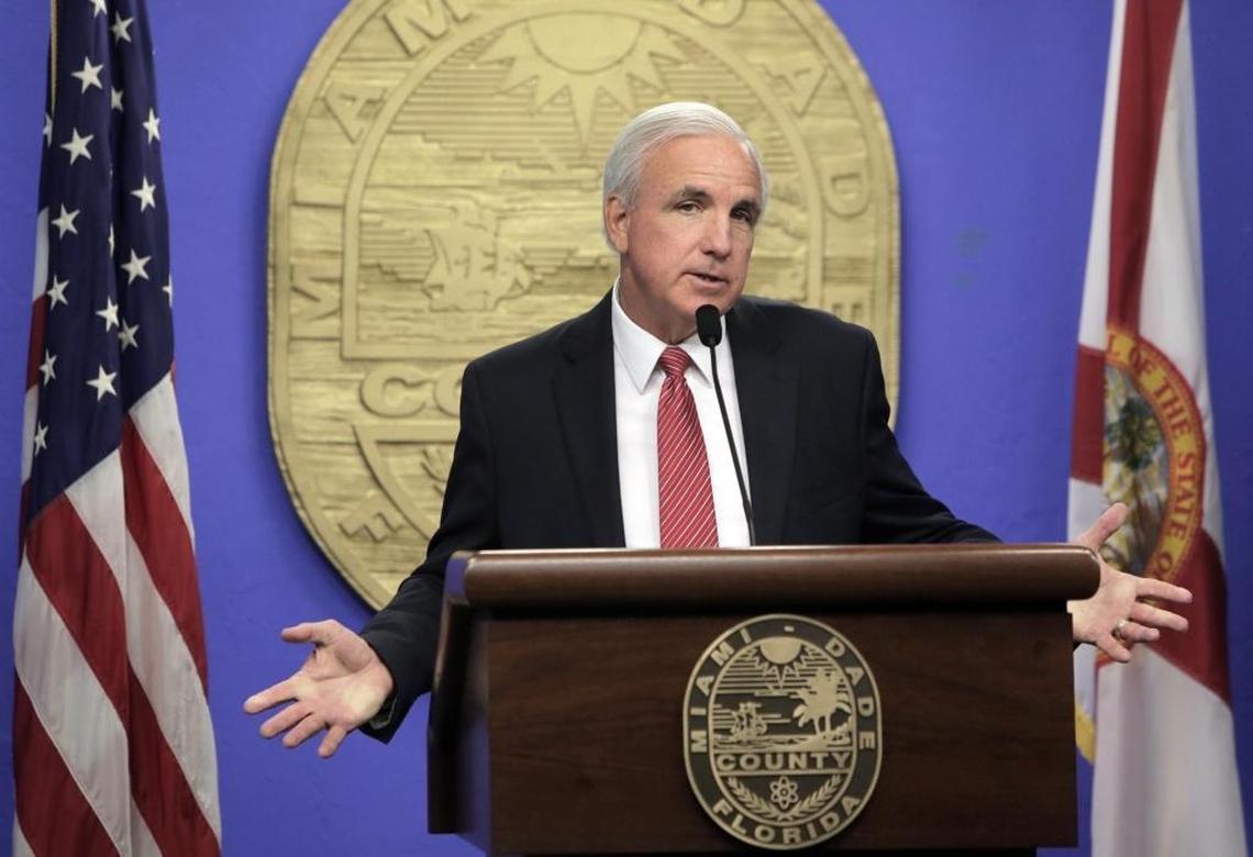 Miami-Dade County Mayor Carlos Gimenez answers questions from reporters after he unveiled the 2018 budget.