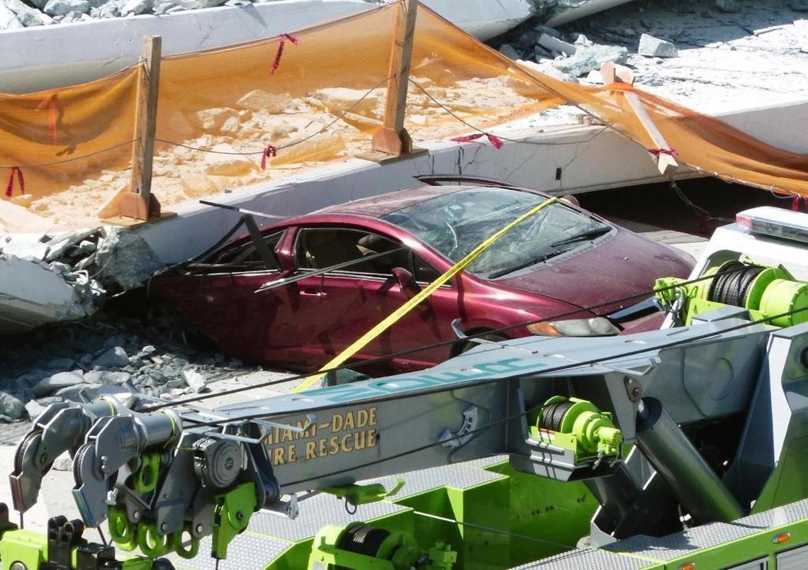FIU student Emily Joy Panagos, 22, could have died in her wine-colored Honda Civic, but the front end of her car had just cleared the underside of the bridge. The falling concrete crushed her trunk.