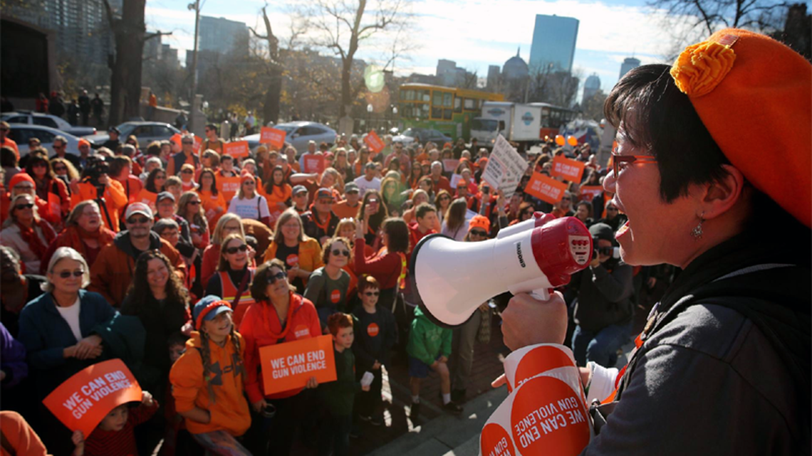 Supporters wear orange and participate in a rally in Boston as part of last year’s inaugural National Gun Violence Awareness Day. The Children’s Trust sent an e-mail in support of this year’s day, which will take place on June 2.