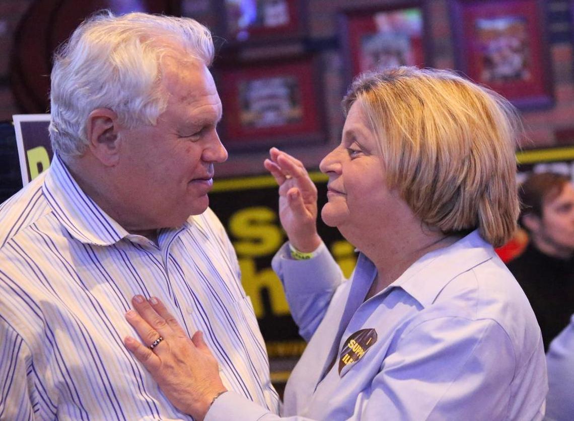 Florida Congresswoman Ileana Ros-Lehtinen alongside her husband Dexter Lehtinen before her acceptance speech after winning the reelection in November 2016.
