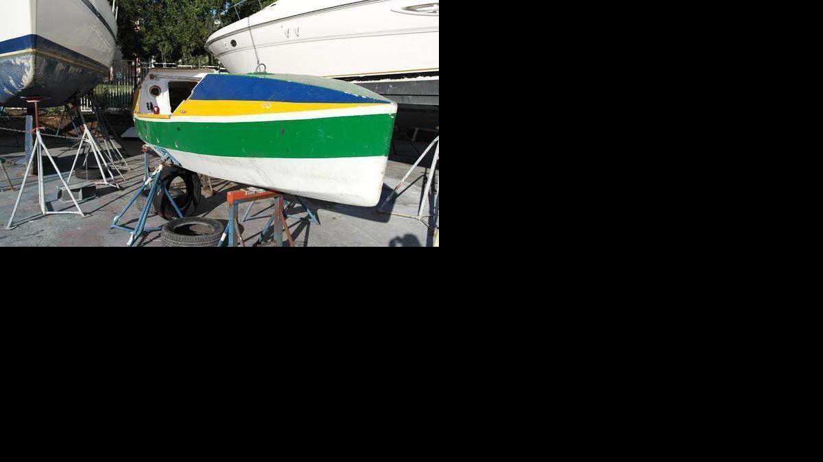 
Victor Mooney’s boat is being repaired in a shop in Miami after it was destroyed during a robbery off the coast of Haiti. Mooney plans to row from Miami to New York to complete his journey raising awareness for HIV testing. 

