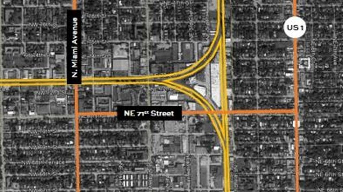 The orange lines indicate Brightline’s suggested detours for drivers along Northeast 79th Street and Northeast 82nd Street