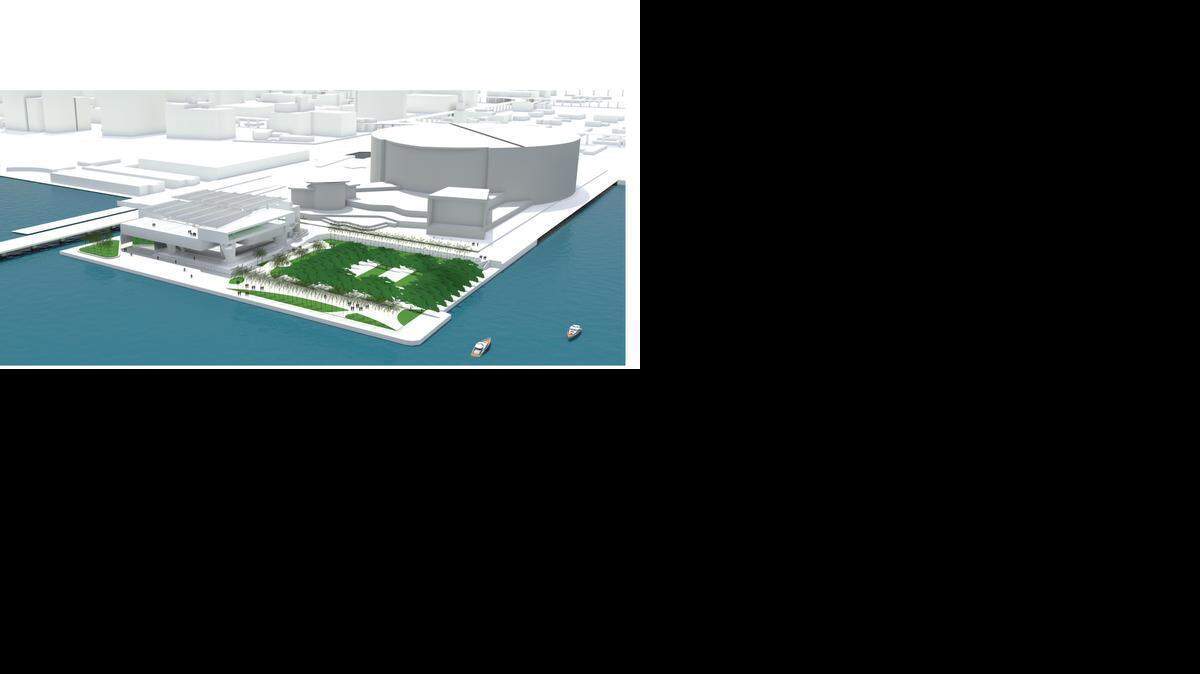 
An artist’s rendering of the proposed Cuban Exile Museum for county-owned waterfront behind the AmericanAirlines Arena. 

