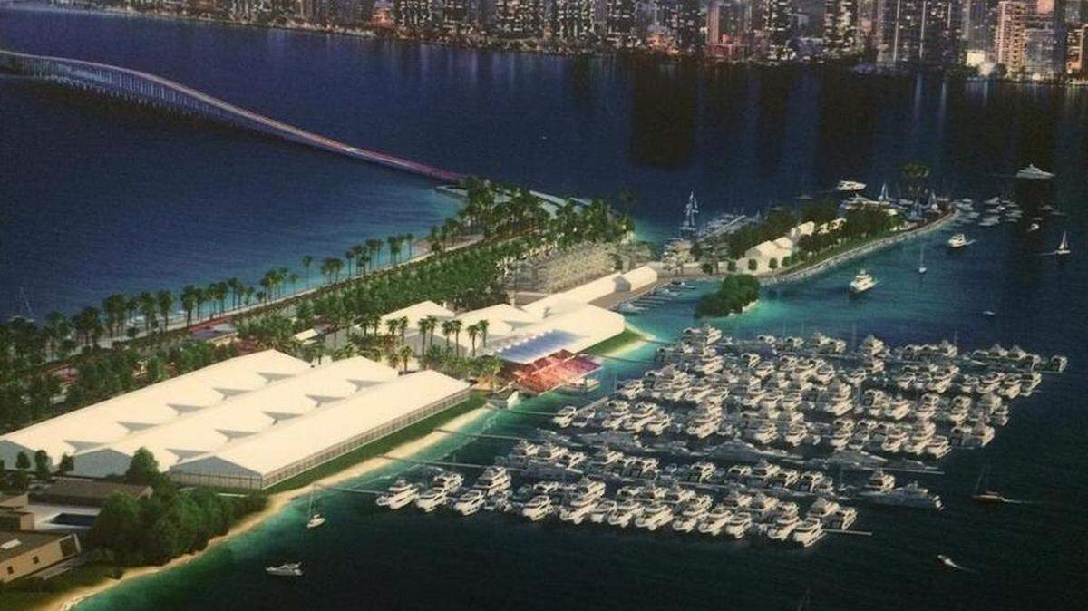 
A rendering of the Miami International Boat Show at Miami Marine Stadium
