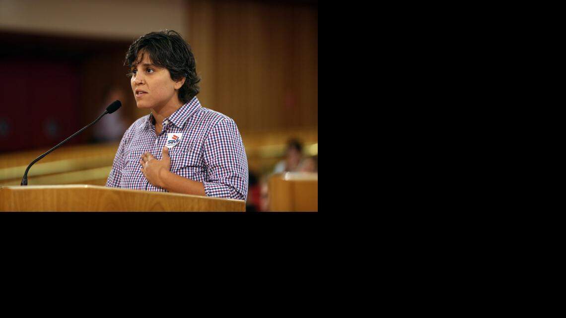 
Charo Valero speaks to the commission at the preliminary vote that would add transgender protections to the Miami-Dade human rights ordinance. The commission 10-0 in favor.
