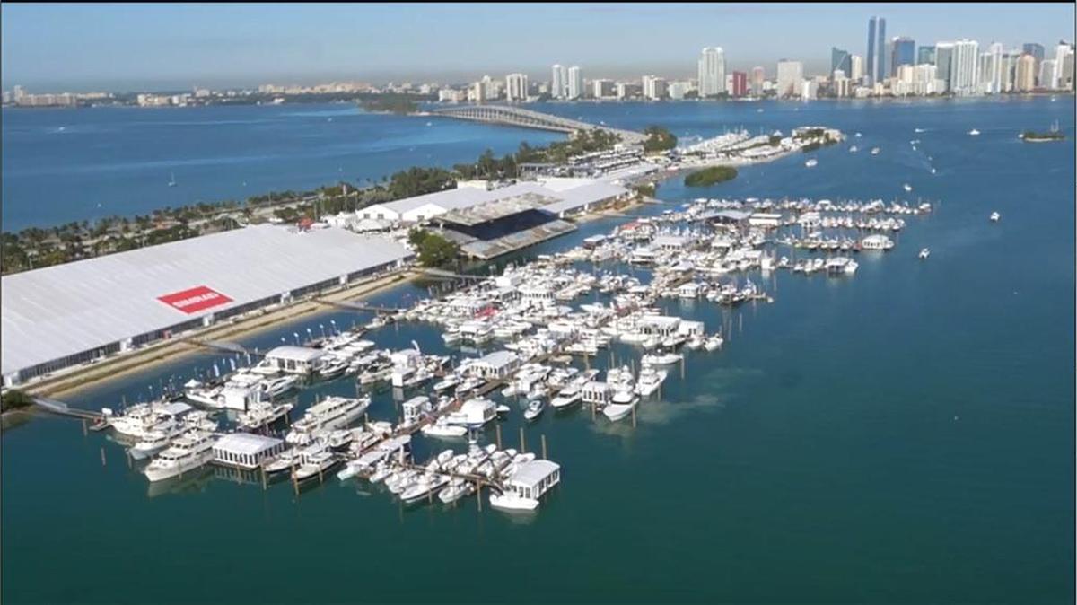 A drone's view of the Miami International Boat Show on Virginia Key, Feb. 12, 2016.