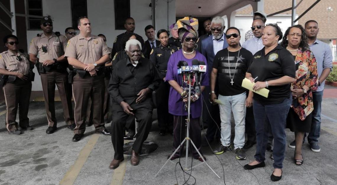 Miami-Dade School Board Member Dr. Dorothy Bendross-Mindingall speaks to members of the press at Jordan Grove Missionary Baptist Church, 5946 NW 12th Ave., Miami. Police and community leaders held a press conference to warn people not to shoot guns in the air on New Year's Eve.
