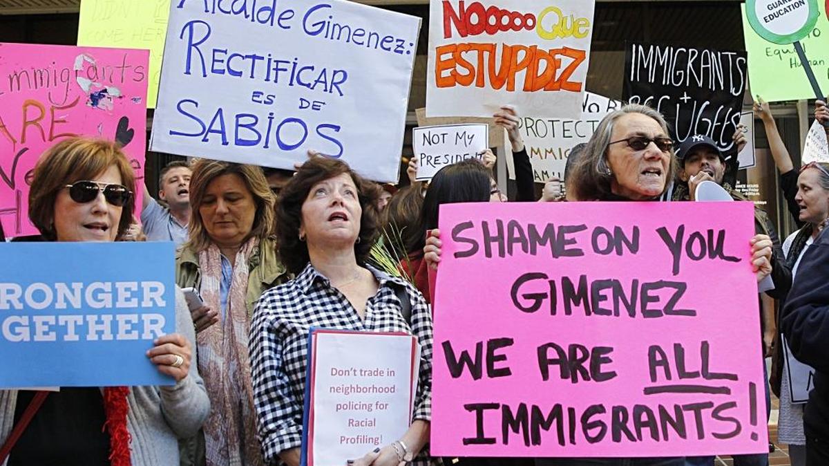 Protesters demonstrated last month against Miami-Dade Mayor Carlos Gimenez’s directive ending the county’s sanctuary stance toward immigrants in the country illegally.