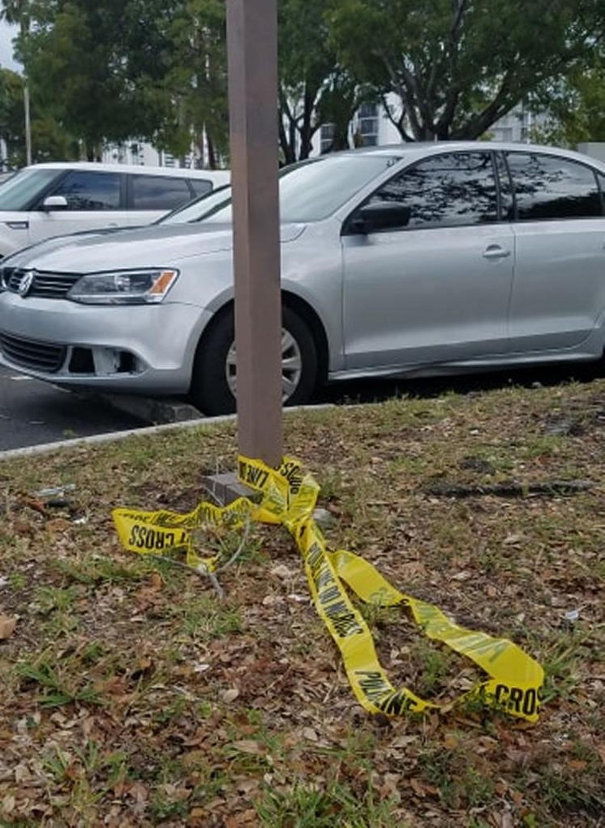 Police tape remained on the ground at the Aventura LA Fitness Saturday morning hours after the body of a man who’d been shot was found in the parking lot Friday night, Jan. 19, 2018.