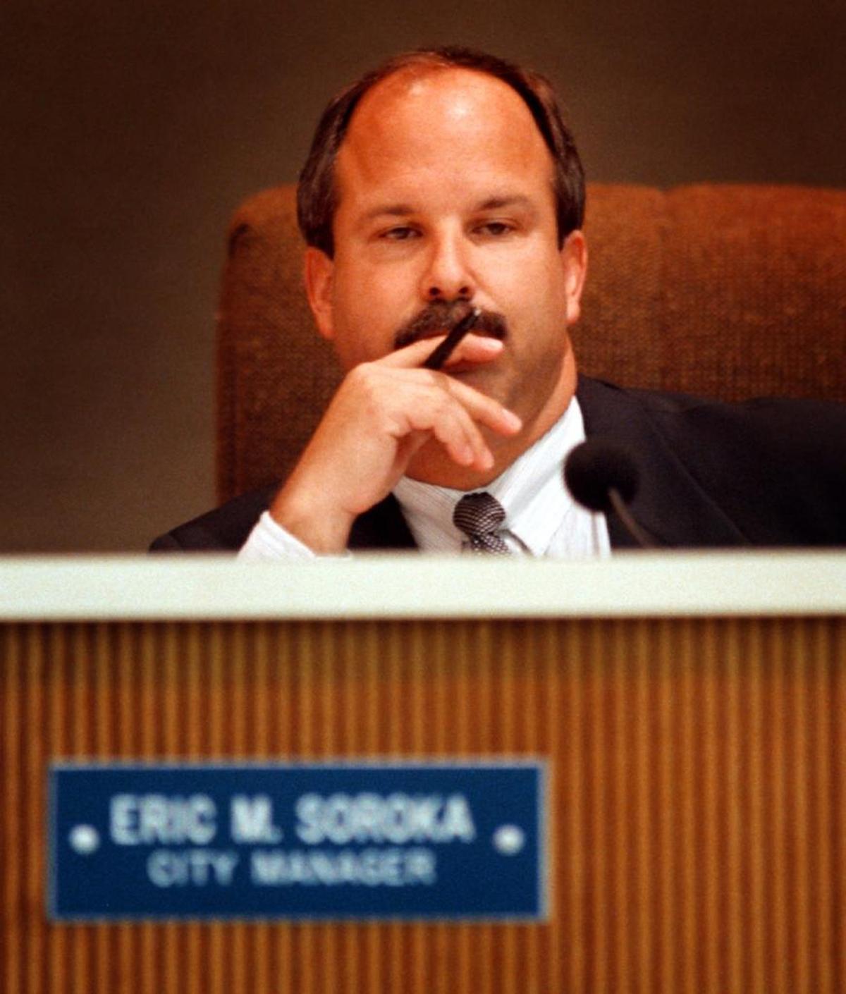 Eric Soroka in 1996, the night he resigned as Miramar’s city manager to take the same job in the new city of Aventura.
