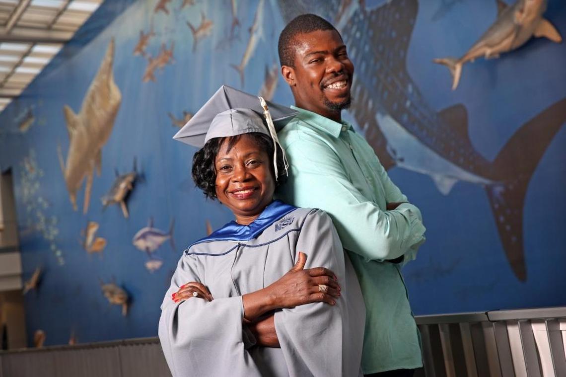 Damaris Hall, then-58, graduated with her master’s degree in national security affairs at Nova Southeastern University’s department of history and political science. She was pictured with her son, James Hall, then-23, who was also a student at NSU, in this May 2017 file photo.