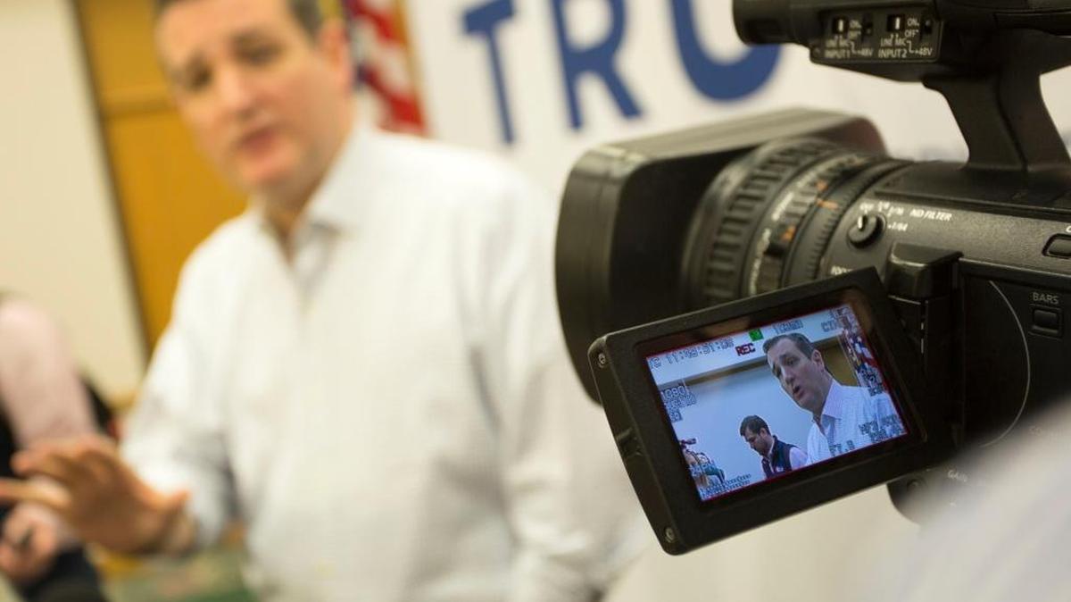 Republican presidential candidate Ted Cruz talks to the media during a Dec. 23 campaign stop in Oklahoma City.