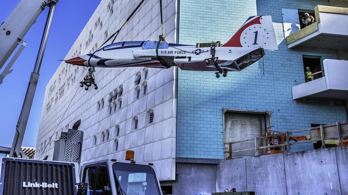 The Frost Science Museum took delivery of its first major exhibit in mid-December: a T-38 training version of the F-5 fighter, on loan from the National Museum of the U.S. Air Force.