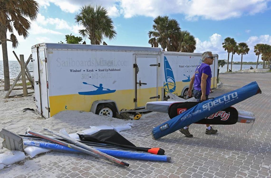 Ovidio DeLeon cleans up his Sailboards Miami trailers on Wednesday, Dec. 6, 2017.