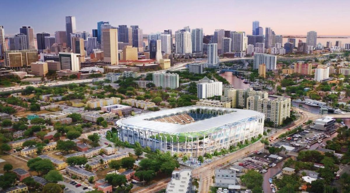 A rendering of David Beckham’s proposed Major League Soccer stadium in Overtown.