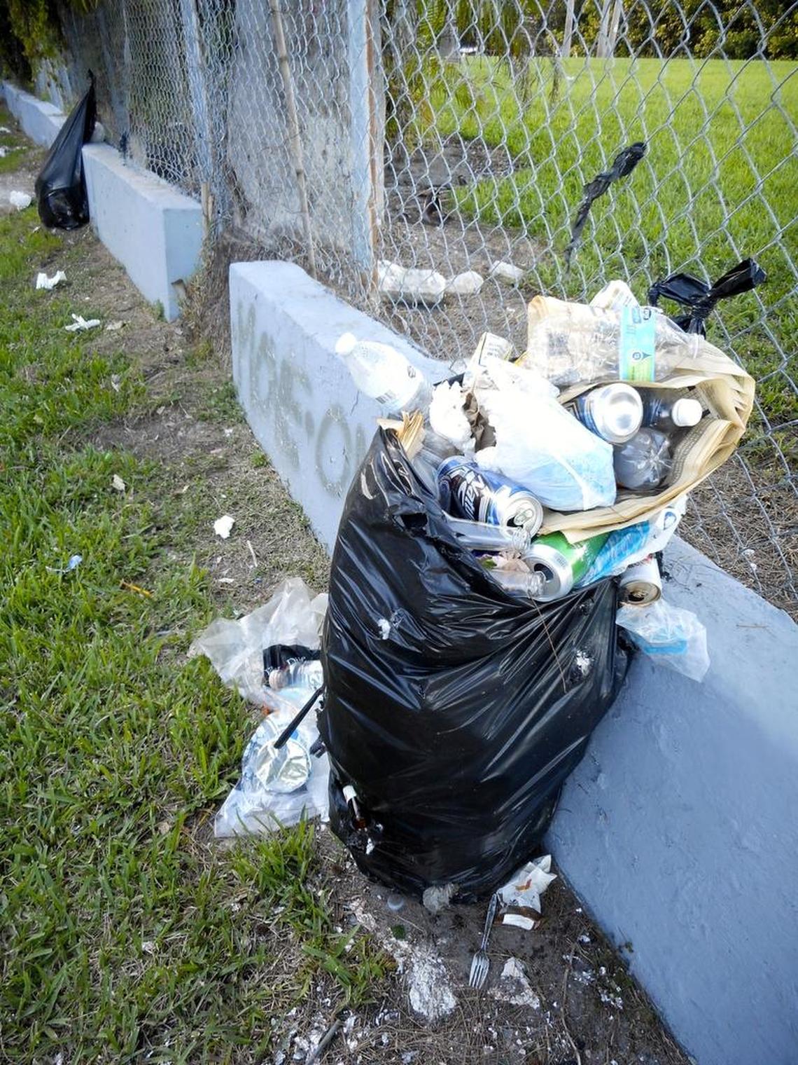 Trashbags left on the side of the road on Royal Road in Coconut Grove.