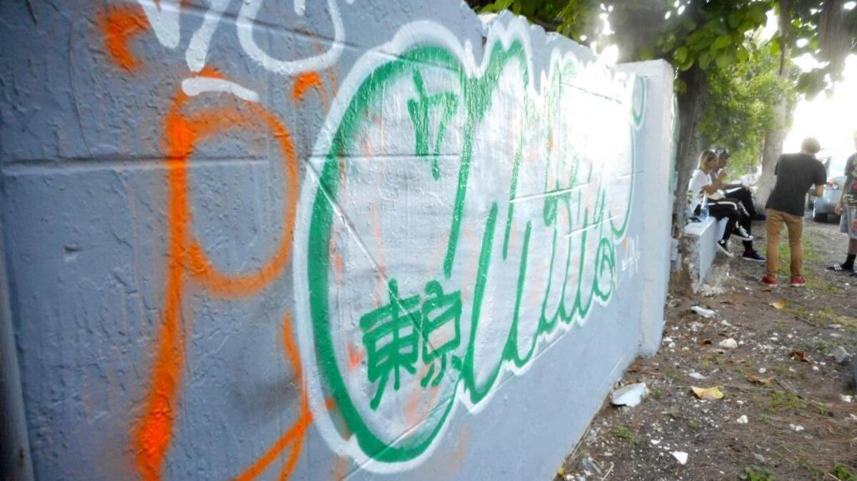 Graffiti on the side of the road on Royal Road in Coconut Grove.