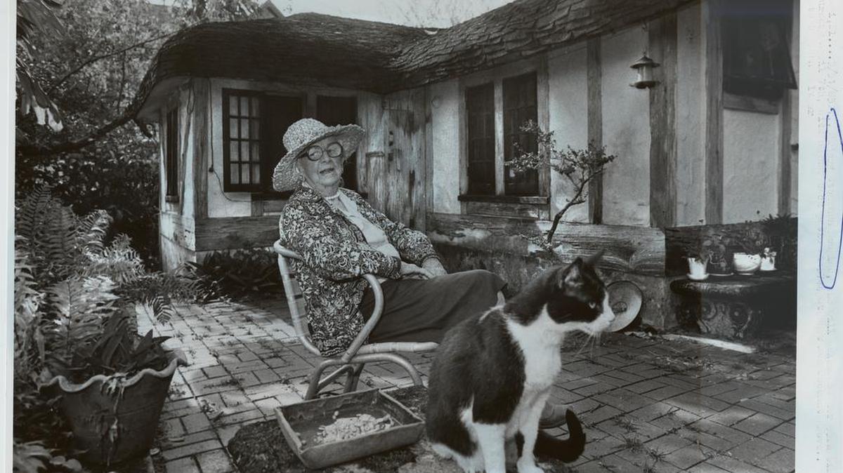 Marjory Stoneman Douglas, then 93, on the back patio of her Coconut Grove cottage in 1983.