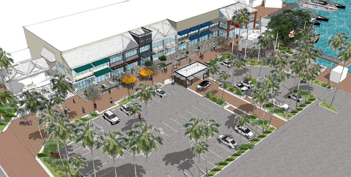 An architect’s rendering shows the finished design of the complex at 2550 S. Bayshore Drive, where Aligned Bayshore Marina is putting $7.5 million into renovations.