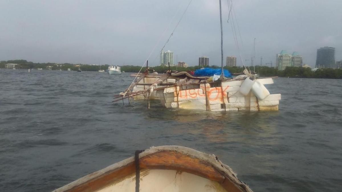 A rustic vessel drifted into Dinner Key Marina over the weekend.