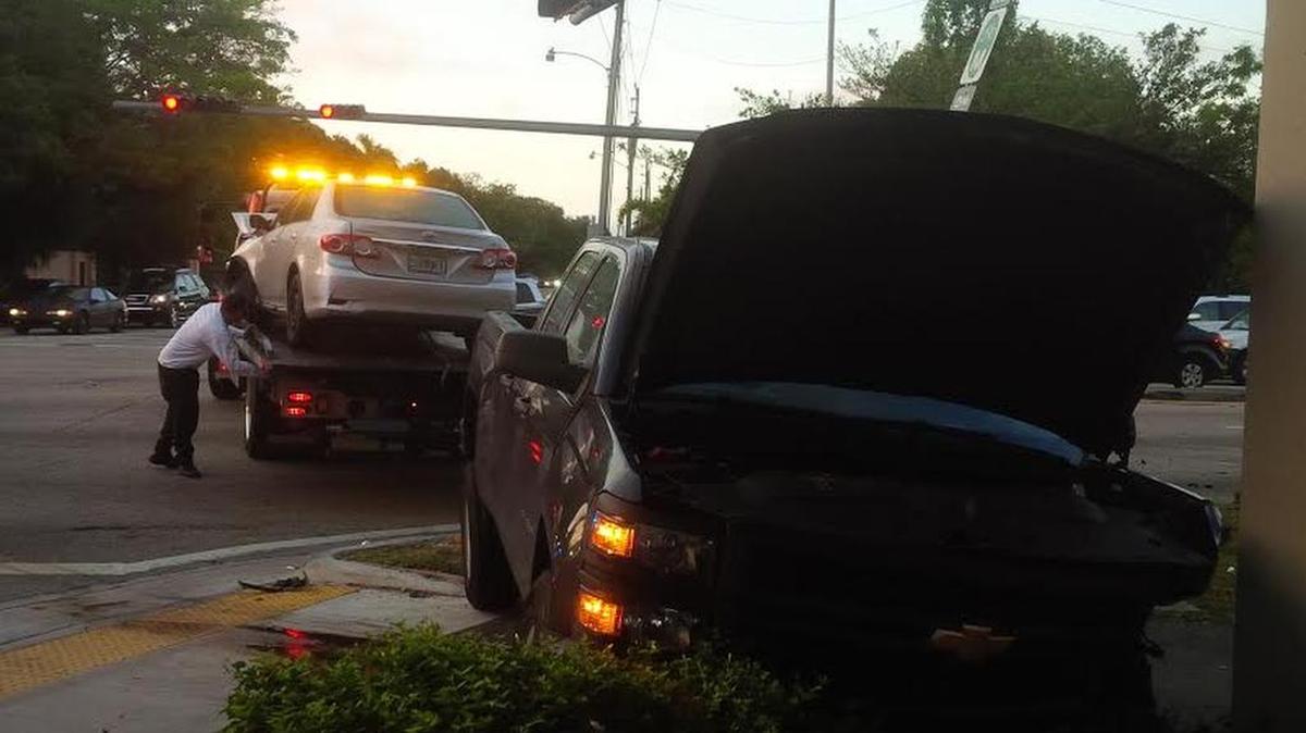 One vehicle ended up at a Metrorail pillar in Coconut Grove.