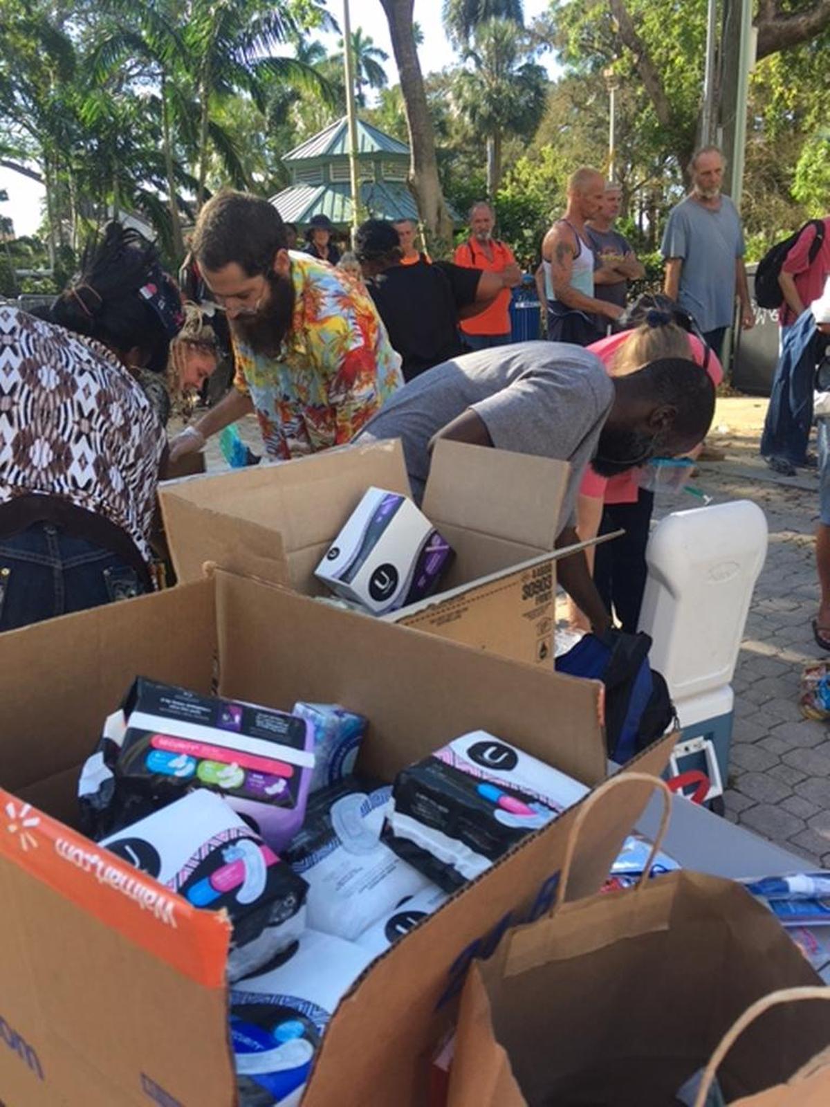 Melissa Sullivan’s birthday month service included distributing food and hygiene items to those living in Stranahan Park on Sept. 16.