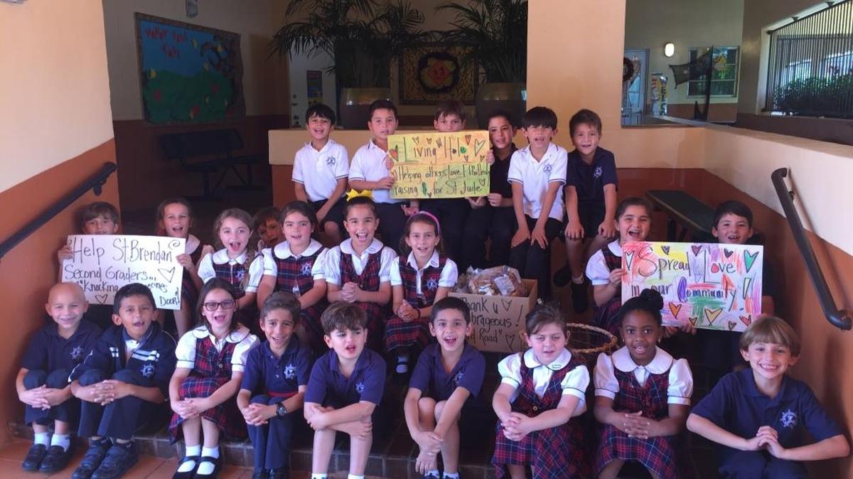 Second-grade students at St. Brendan Catholic Elementary School help make a difference for sick kids at St. Jude Children's Hospital by selling gourmet croutons made from donated unused sandwich bread.