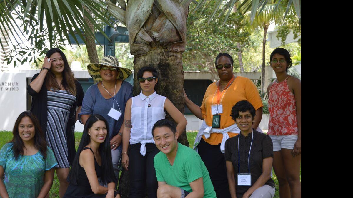 
Gathering at the VONA/Voices Travel Writing Workshop held at the University of Miami are, back row from left, Alice Kim, Travel Writer Faith Adiele, Bani Amor, Erica Woods Tucker, and Mary Ann Thomas. In front are Agatha Roa, Beverly Murray, Tom Pyun and Nisha Purushotham.
