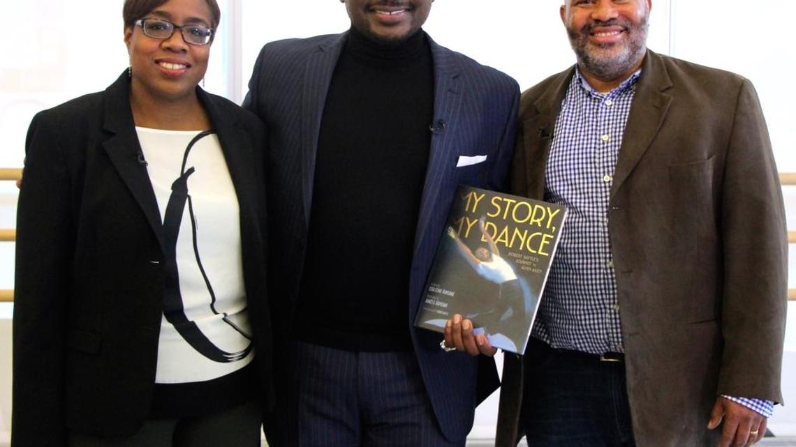 Robert Battle, center, with ‘My Story, My Dance’ author Lesa Cline-Ransome and illustrator James E. Ransome.