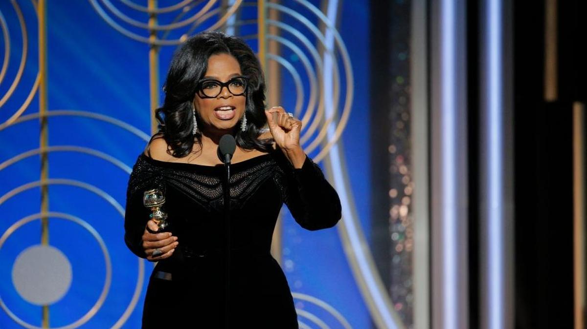 Oprah Winfrey accepting the Cecil B. DeMille Award at the 75th annual Golden Globe Awards in Beverly Hills, Calif., on Sunday, Jan. 7, 2018.