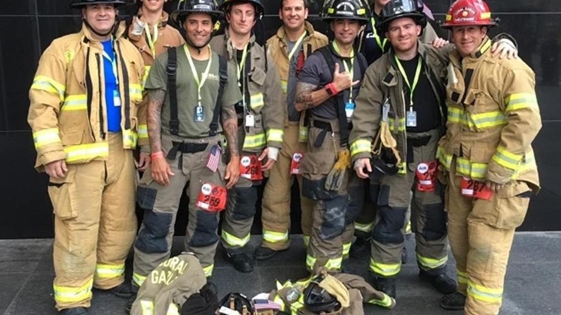 Coral Gables IAFF Local 1210 members Juan Pineiro, Daniel Cook, Gabe Arteaga, Chris Garcia, Jeff Cook, Dave Vargas, Brandon Selts, Anthony Jinete and Jason Barger were part of the second annual New York City Firefighter Stair Climb to honor firefighters killed on 9/11.
