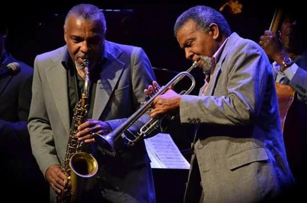 Saxophonist Jesse Jones Jr., a longtime bailiff at the Dade Courthouse, was also a highly regarded jazz musician on the side before retiring to music full-time. Here he plays with trumpeter Melton Mustafa Sr.
