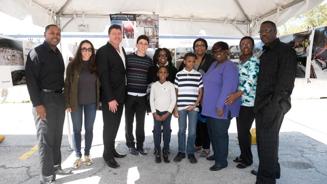 Essay winner MAST student Jordan Feldman (center), his parents with descendants of D.A. Dorsey, including grandchildren (Dana Dorsey Chapman-Lewis, Dorsey’s granddaughter), great grandchildren and two great-great grandchildren.