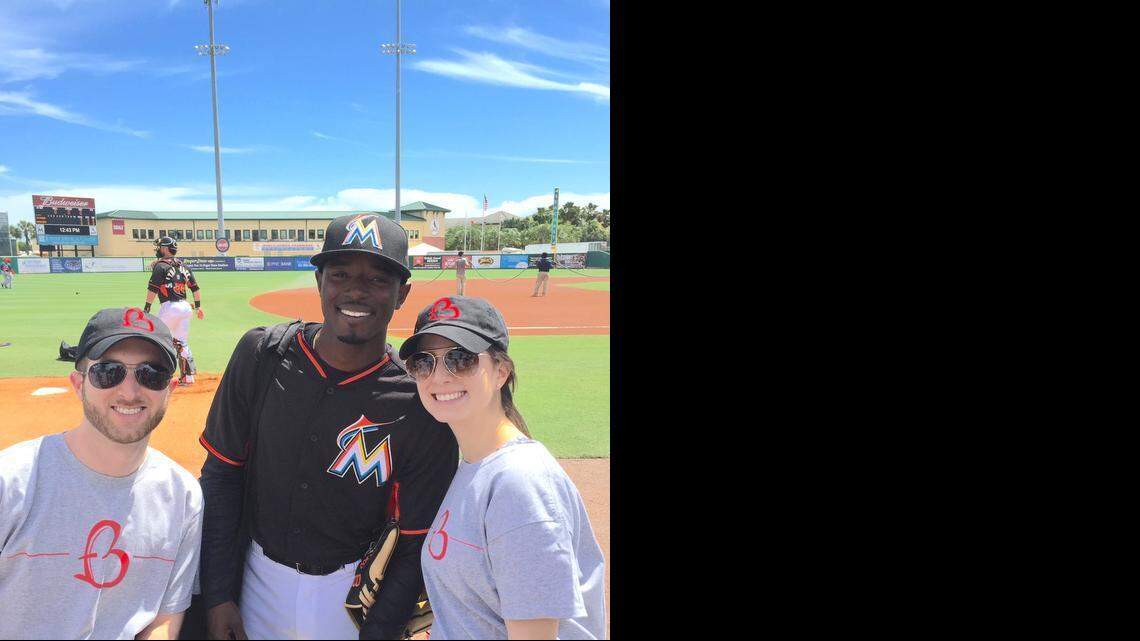 
Siblings David Blechman and Melissa Blechman are honored to be partnering with Miami Marlins baseball player and stolen base champ Dee Gordon, center, in the Dee-Feat Parkinson’s Disease fundraiser. 
