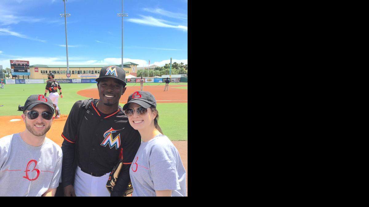 
Siblings David Blechman and Melissa Blechman are honored to be partnering with Miami Marlins baseball player and stolen base champ Dee Gordon, center, in the Dee-Feat Parkinson’s Disease fundraiser. 
