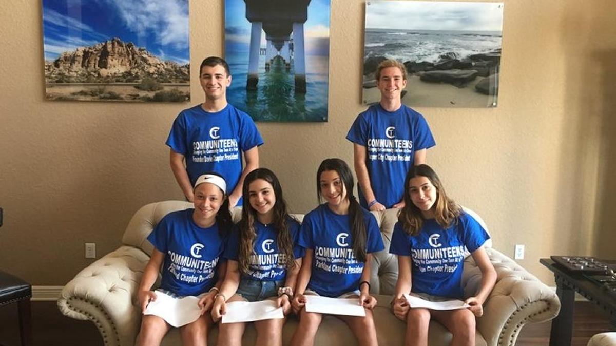 Communiteens chapter presidents gather to share their South Florida community service accomplishments. Top row, from left: Communiteens founder Jared Cohen and Jonathan Greenip. Bottom row, from left: Rebecca Marks, Ally Einbinder, Molly Marks and Brooke Behar.