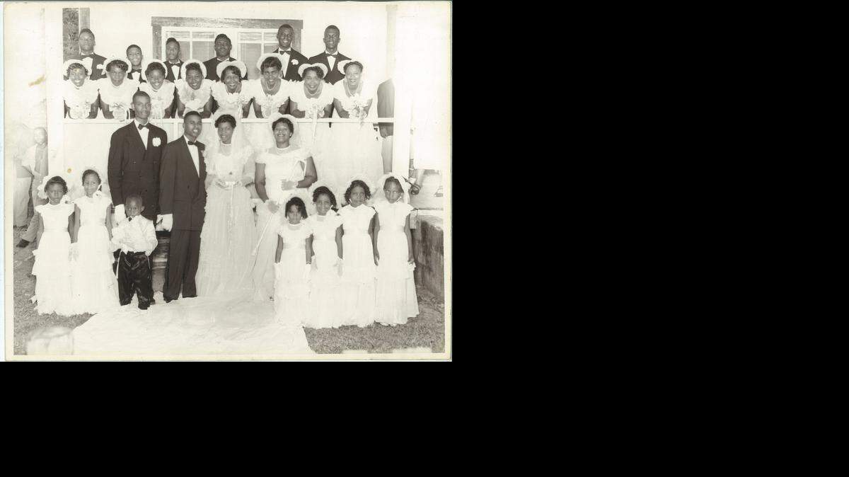 
A beautiful wedding: 1950 bridal party of James and Ruth Copeland at St. Mary’s Wesleyan Methodist Church in Overtown. 
