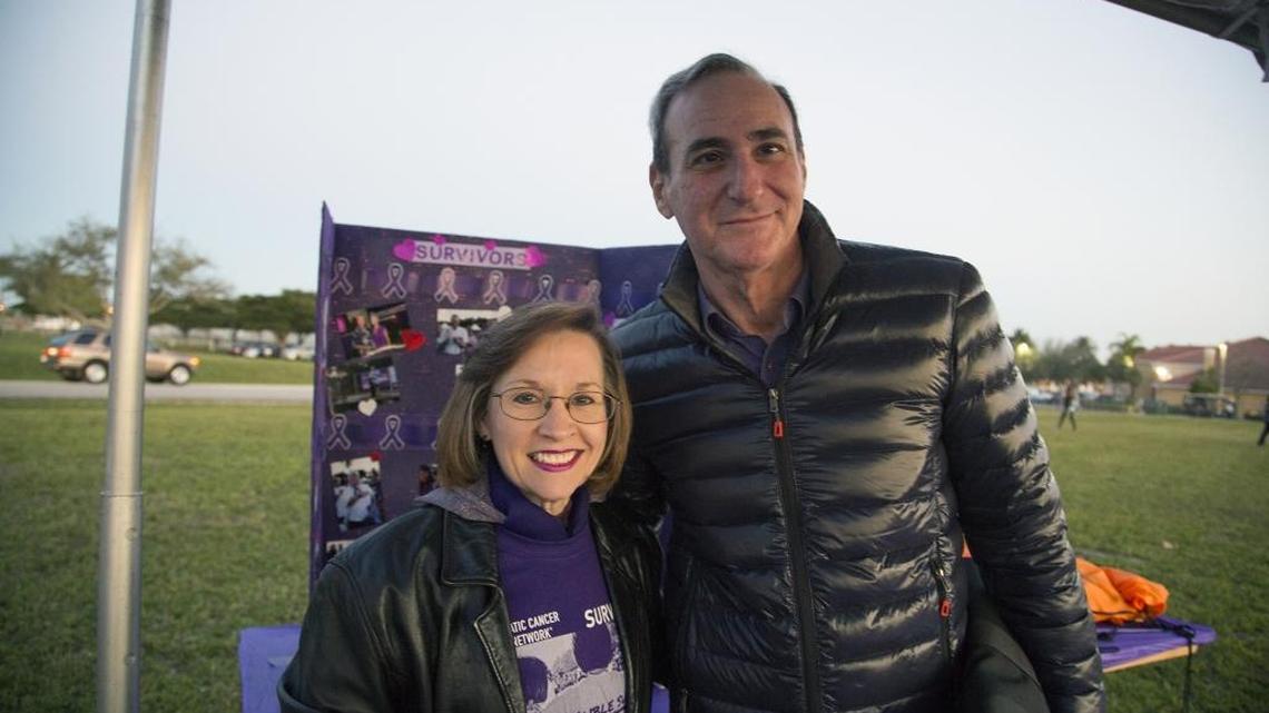 Teri Jo Dumas and Robert Glazier helped raise funds to battle pancreatic cancer at the PurpleStride Miami 5K Walk/Run.