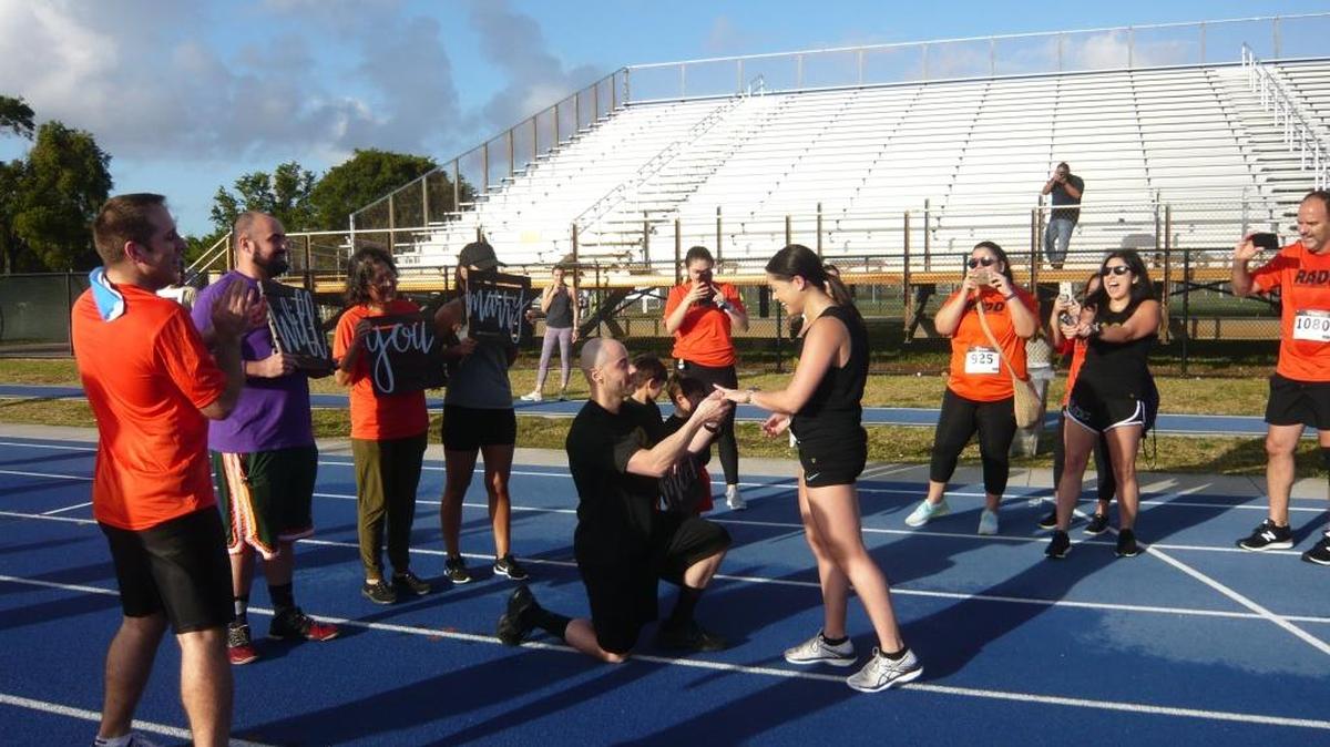Diana Castillo got a big surprise when her longtime boyfriend, Fernando Prego, asked her to marry him at Walk Like MADD/MADD Dash at Tropical Park. Diana’s father, Robert Castillo, had been killed by a drunk driver.