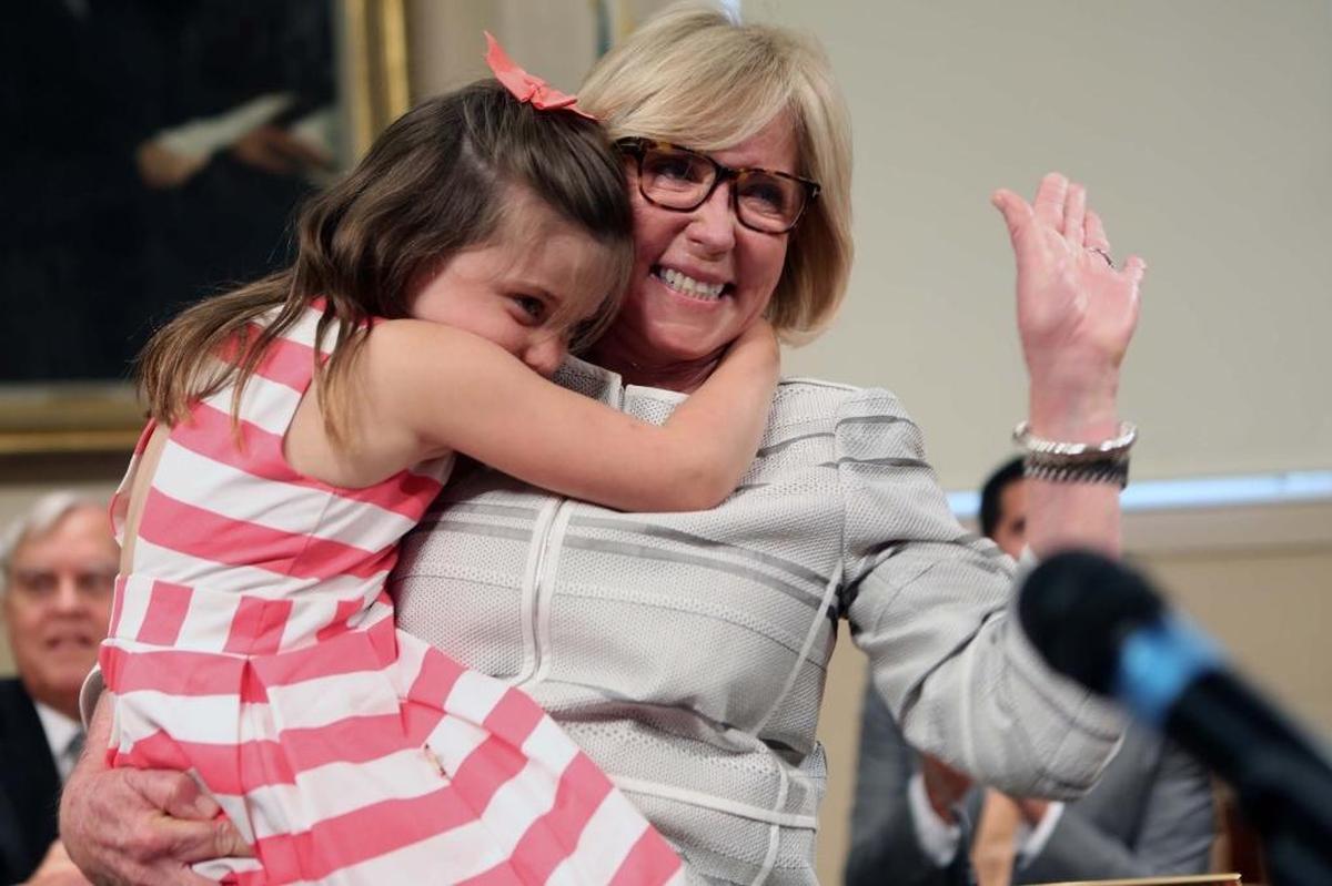 Coral Gables Commissioner Patricia Keon with her granddaughter Ella Keon during Friday’s swearing-in ceremony.