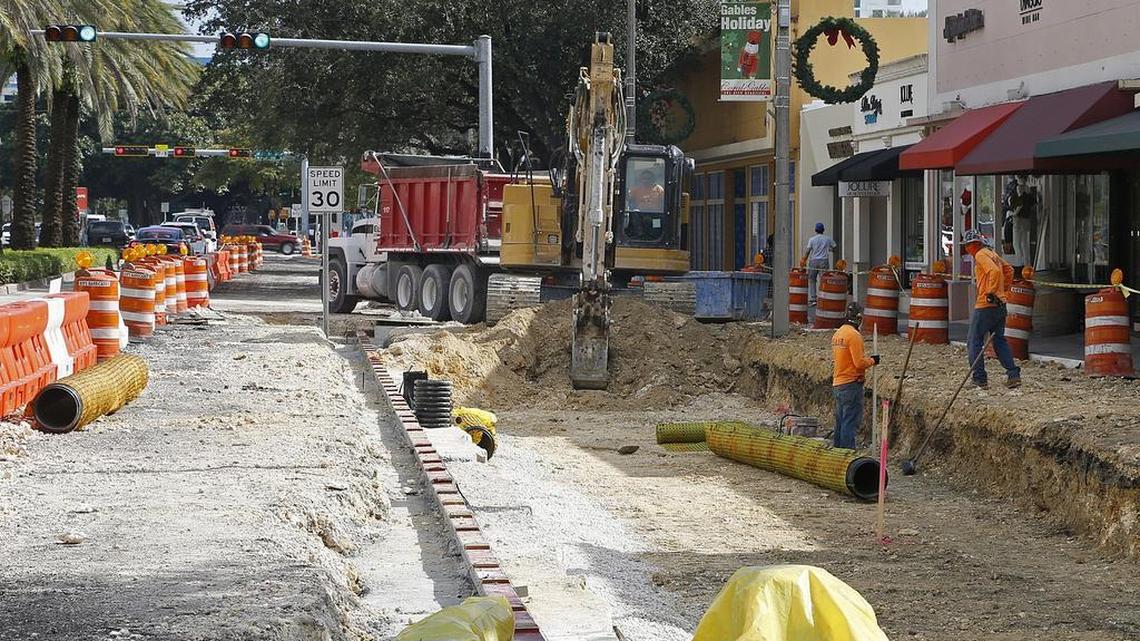 Streetscape construction continues on Miracle Mile in Coral Gables.
