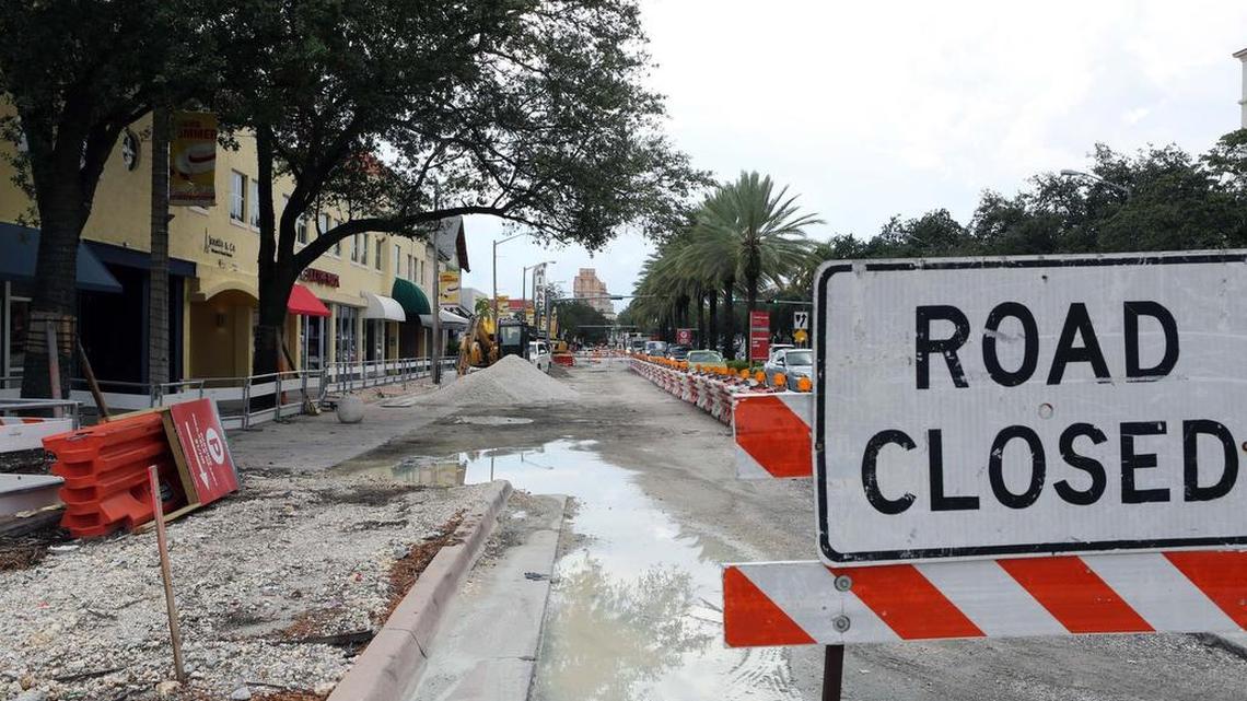 View of the work taking place along the eastbound side of the Miracle Mile and Ponce de Leon in August.