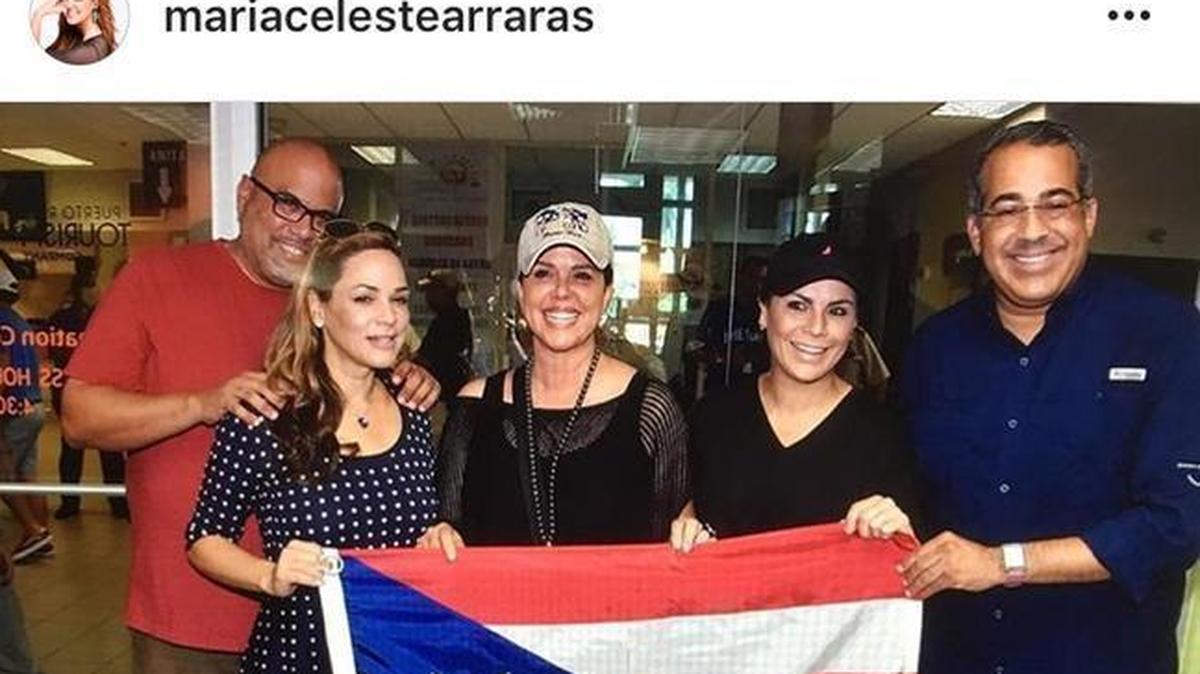 Emilio Ismael Vázquez, at left, in Puerto Rico with volunteers and Telemundo host Maria Celeste Arraras (center) and singer Olga Tañon (middle-right). They said they did not know his real identity or his background.