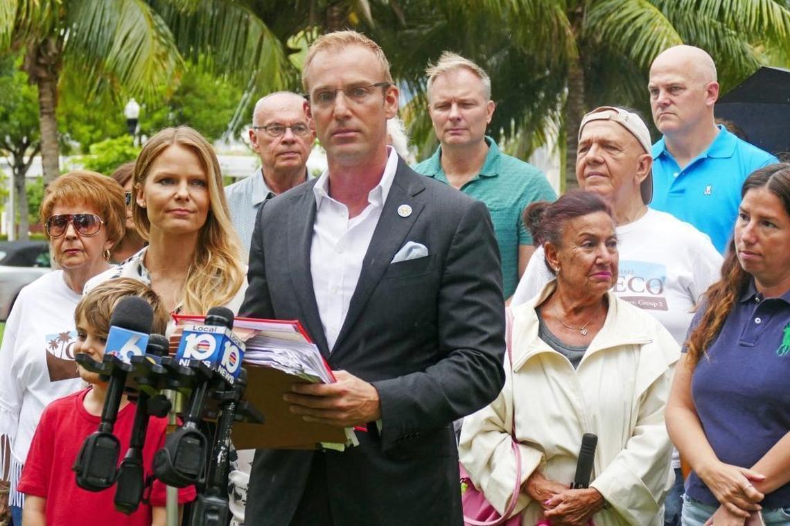 Michael Grieco, then a Miami Beach commissioner, at a news conference on July 31, 2017, to announce that he was dropping his bid for mayor. He would later resign his commission seat, too, after pleading no-contest to a campaign-finance violation. He is now running for Florida’s House of Representatives in a competitive Democratic primary.