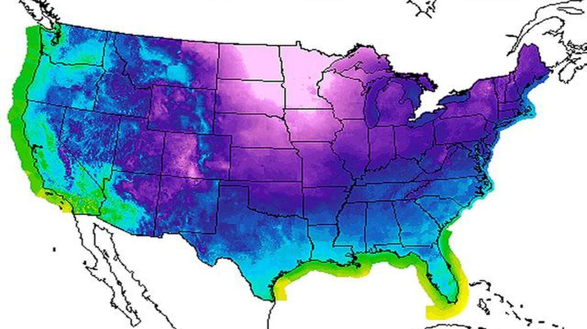 
A weather map forecasts temperatures for Thanksgiving Day
