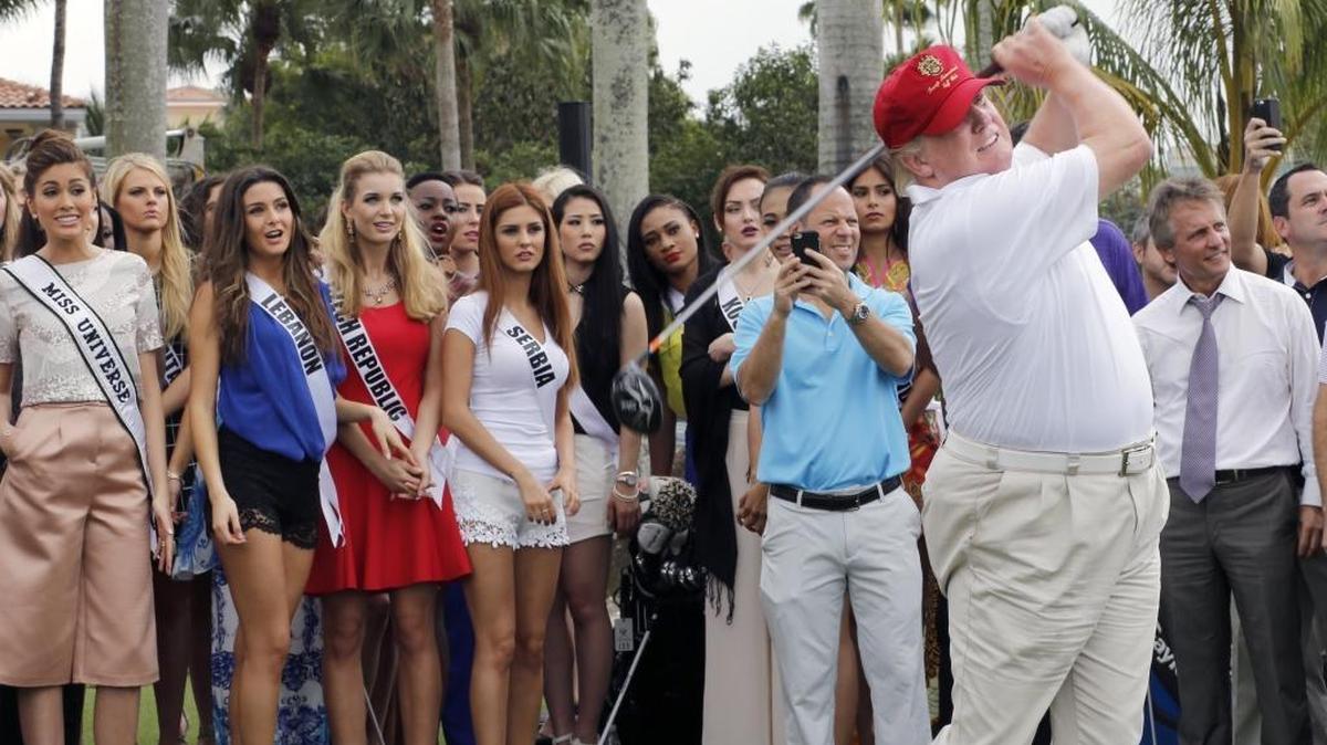 Donald Trump tees off at his Doral resort, in 2015, a year before his election as president. He still owns the property and is proposing an expansion into luxury condominium units.
